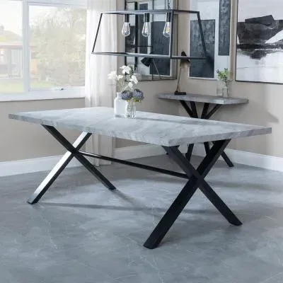 Ezra 8-Seater Dining Table with Cross Legs - Grey, MDF