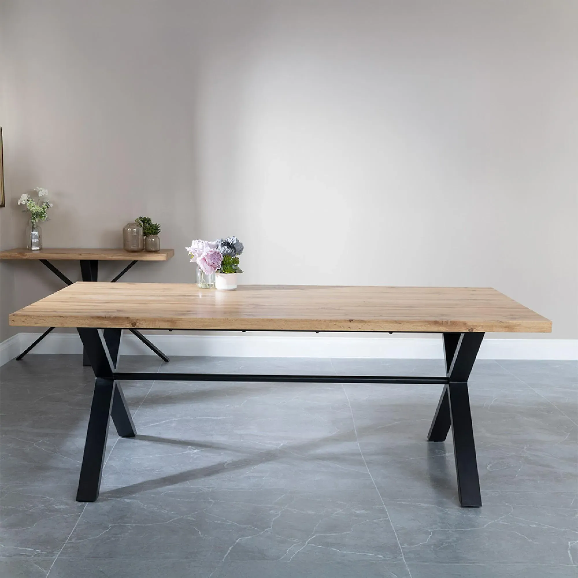 Ezra 8-Seater Dining Table with Cross Legs - Oak, MDF