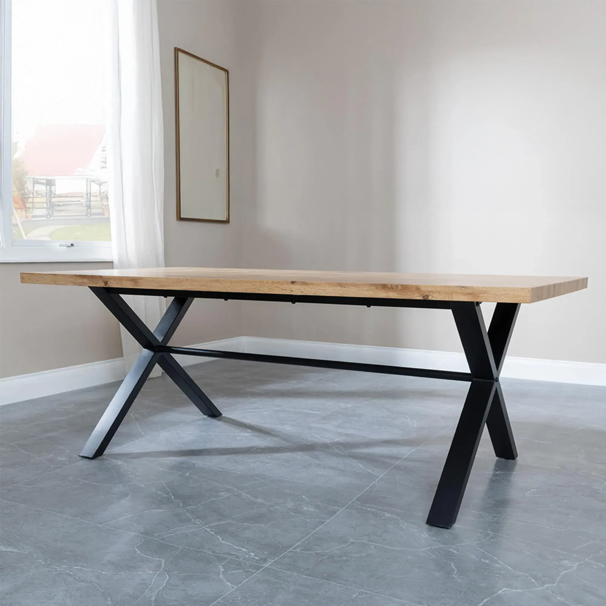 Ezra 8-Seater Dining Table with Cross Legs - Oak, MDF