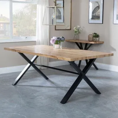Ezra 8-Seater Dining Table with Cross Legs - Oak, MDF