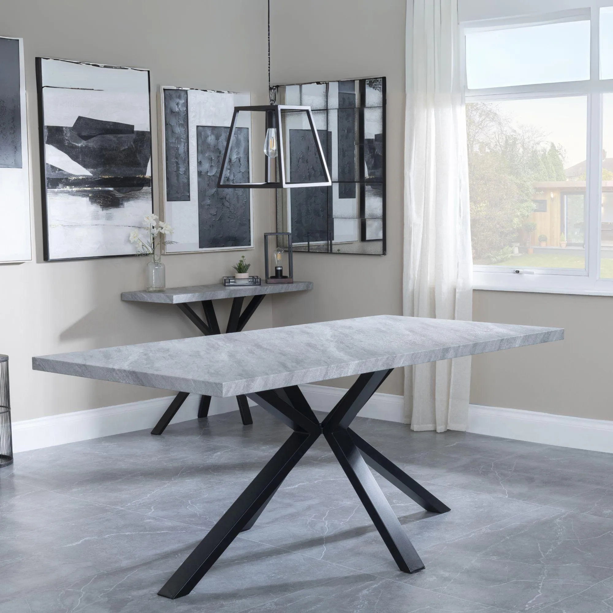 Ezra 8-Seater Dining Table with Spider Legs - Grey, MDF