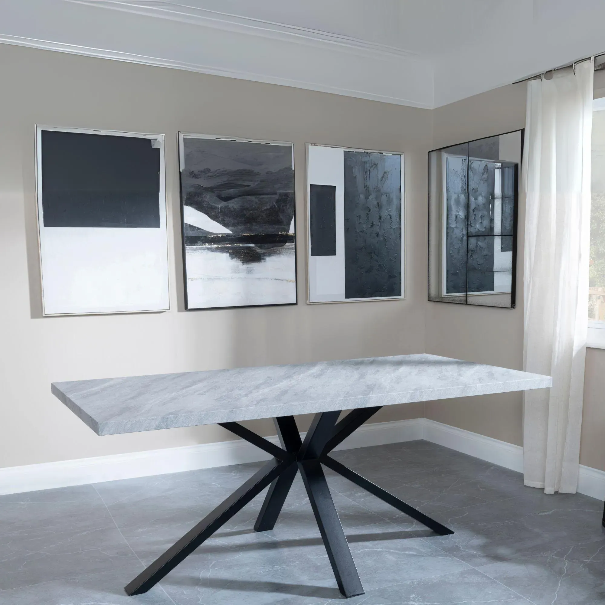 Ezra 8-Seater Dining Table with Spider Legs - Grey, MDF