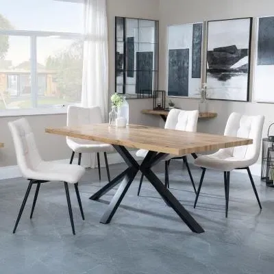Ezra Oak Dining Set with Spider Legs - Beige, Fabric image