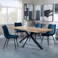 Ezra Oak Dining Set with Spider Legs - Blue, Fabric