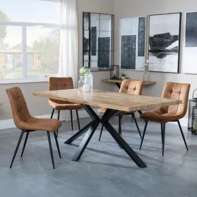 Ezra Oak Dining Set with Spider Legs - Brown, Fabric