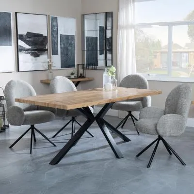 Ezra Oak Dining Set with Spider Legs - Dark Grey, Fabric