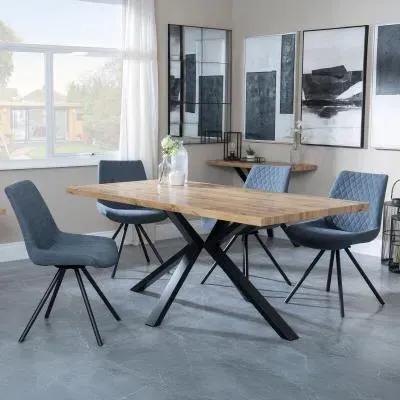 Ezra Oak Dining Set with Spider Legs - Dark Grey, Fabric