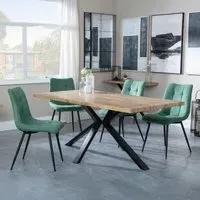 Ezra Oak Dining Set with Spider Legs - Green, Fabric