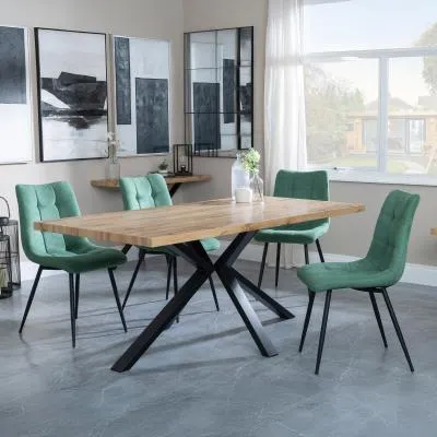 Ezra Oak Dining Set with Spider Legs - Green, Fabric