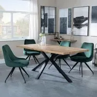 Ezra Oak Dining Set with Spider Legs - Green, Velvet