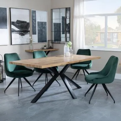 Ezra Oak Dining Set with Spider Legs - Green, Velvet