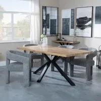 Ezra Oak Dining Set with Spider Legs - Grey, Boucle