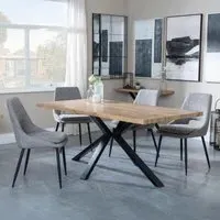 Ezra Oak Dining Set with Spider Legs - Grey, Fabric
