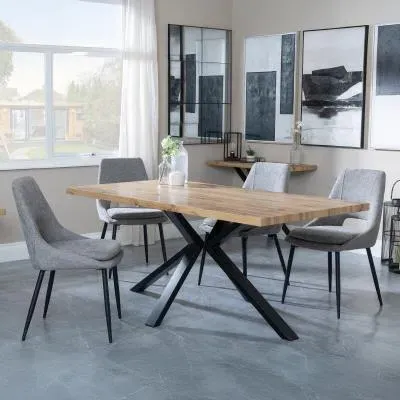 Ezra Oak Dining Set with Spider Legs - Grey, Fabric