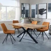 Ezra Oak Dining Set with Spider Legs - Orange, Fabric