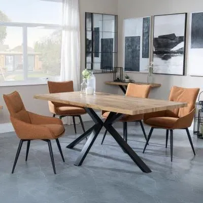 Ezra Oak Dining Set with Spider Legs - Orange, Fabric