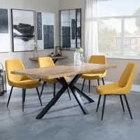Ezra Oak Dining Set with Spider Legs - Yellow, Fabric