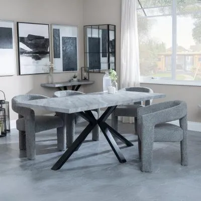 Ezra Rectangular Dining Set with Spider Legs - Grey, MDF