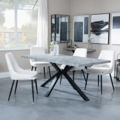 Ezra Rectangular Dining Set with Spider Legs - Grey, MDF