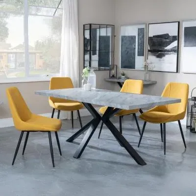 Ezra Rectangular Dining Set with Spider Legs - Grey, MDF