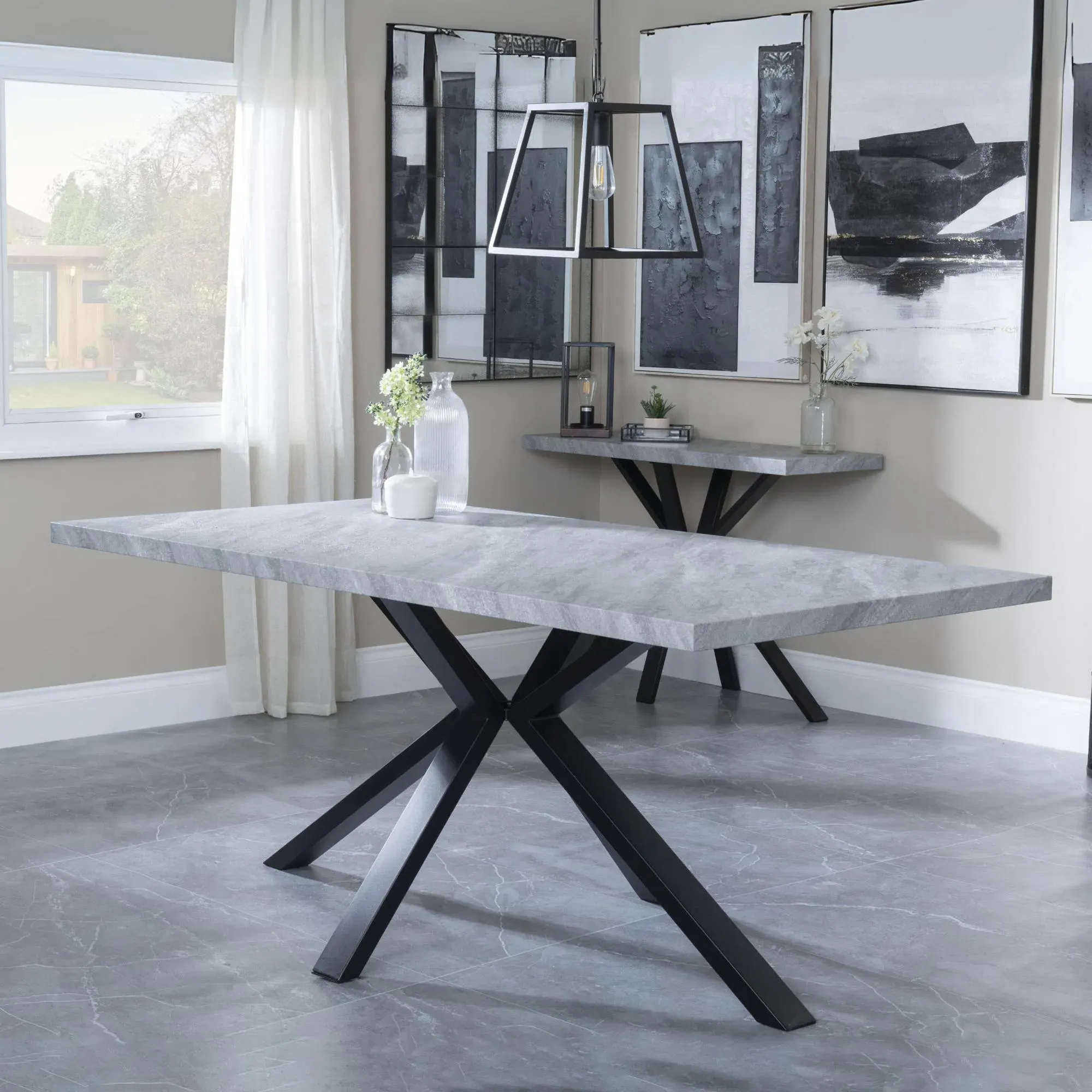 Ezra Rectangular Dining Set with Spider Legs - Grey, MDF