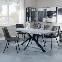 Ezra Rectangular Dining Set with Spider Legs - Grey, MDF