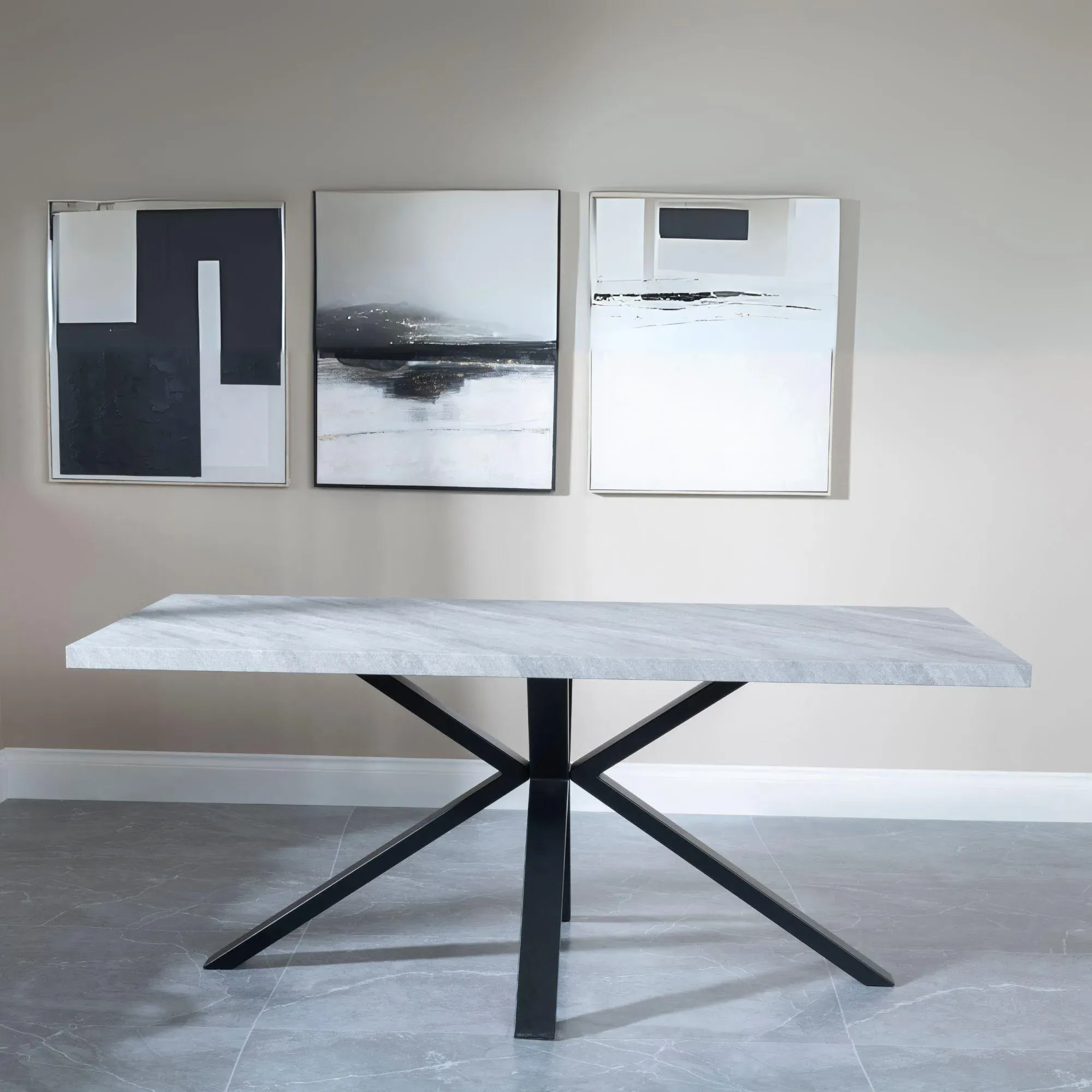 Ezra Rectangular Dining Set with Spider Legs - Grey, MDF