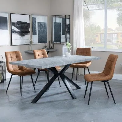Ezra Rectangular Dining Set with Spider Legs - Grey, MDF