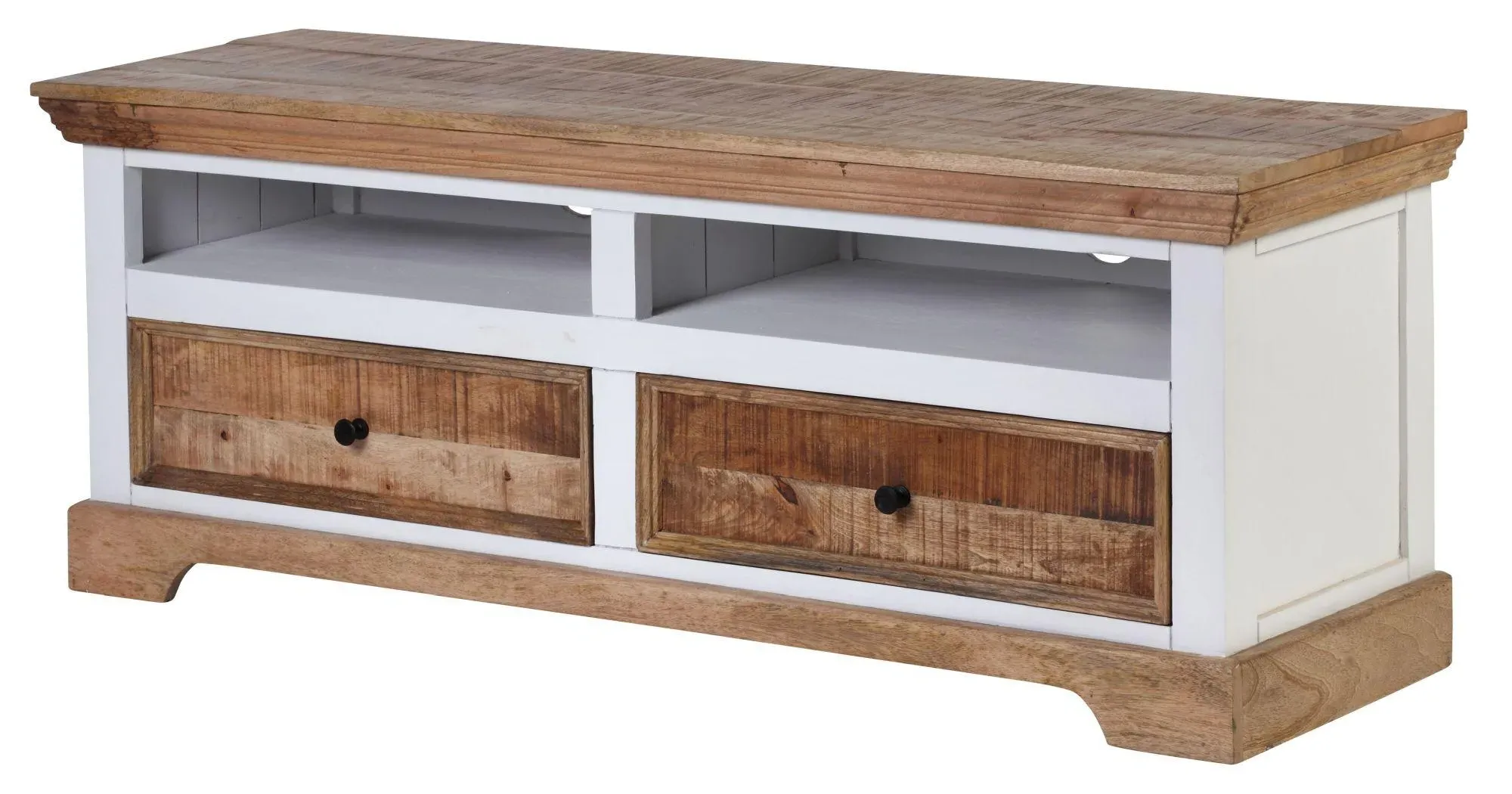 Farmhouse 2 Drawer TV Unit - Natural and White, Mango Wood