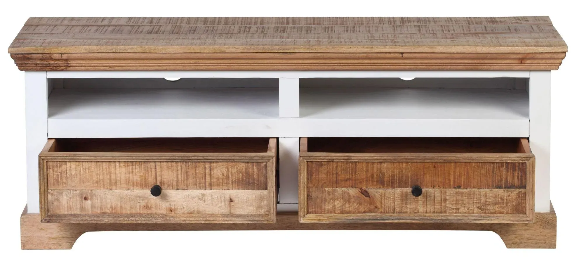 Farmhouse 2 Drawer TV Unit - Natural and White, Mango Wood