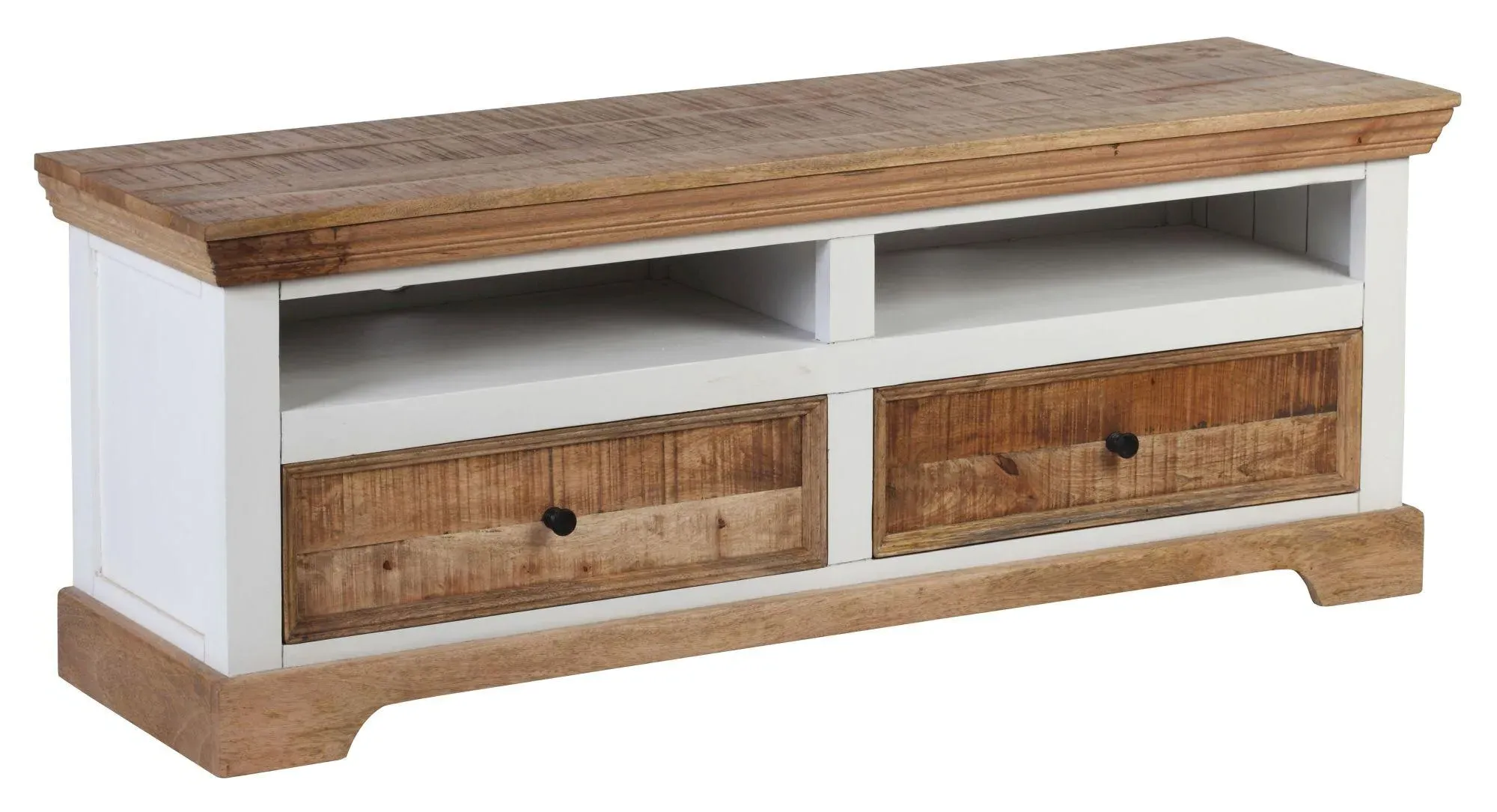 Farmhouse 2 Drawer TV Unit - Natural and White, Mango Wood