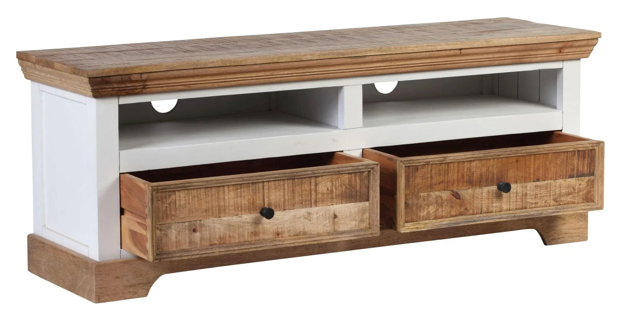 Farmhouse 2 Drawer TV Unit - Natural and White, Mango Wood