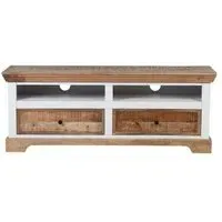 Farmhouse 2 Drawer TV Unit - Natural and White, Mango Wood