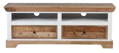 Farmhouse 2 Drawer TV Unit - Natural and White, Mango Wood image
