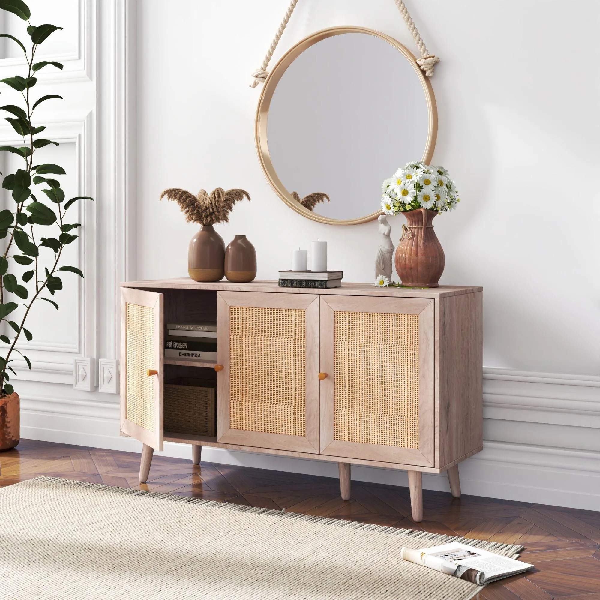 Ferrero 3 Door Medium Sideboard - Natural, Rattan