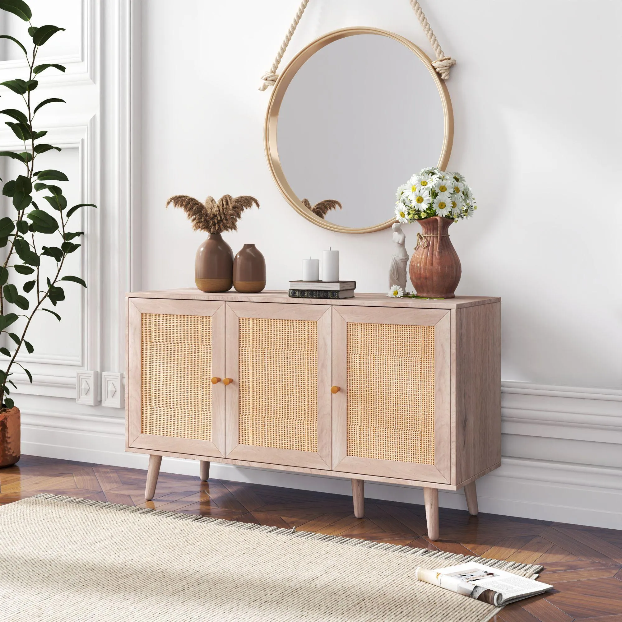 Ferrero 3 Door Medium Sideboard - Natural, Rattan