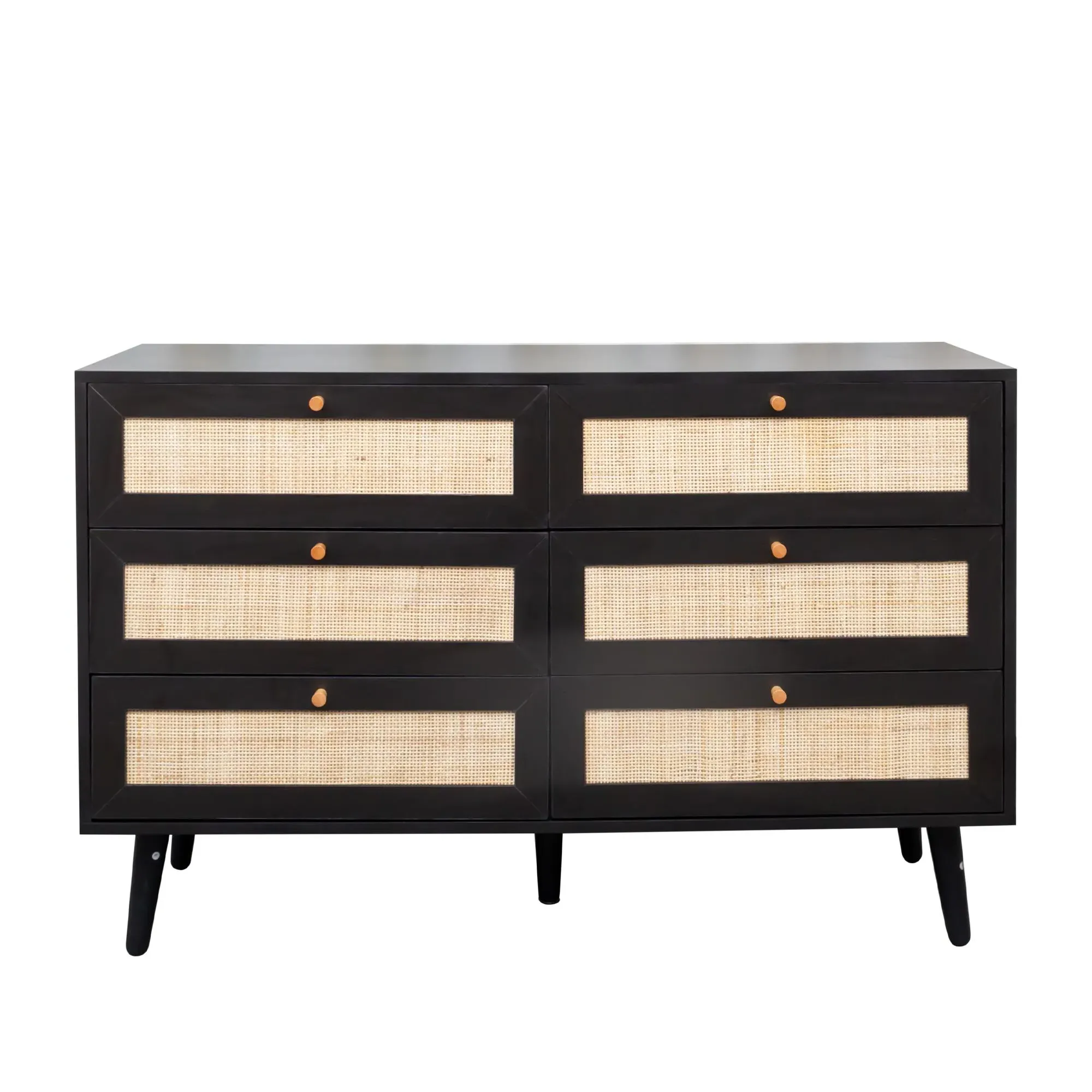 Ferrero 6 Drawer Wide Chest - Black, Rattan