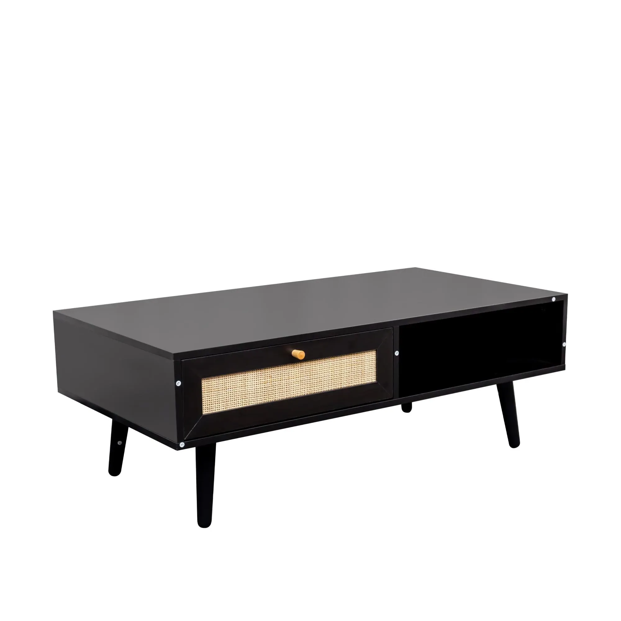 Ferrero Coffee Table with Drawer - Black, Rattan