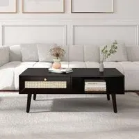 Ferrero Coffee Table with Drawer - Black, Rattan