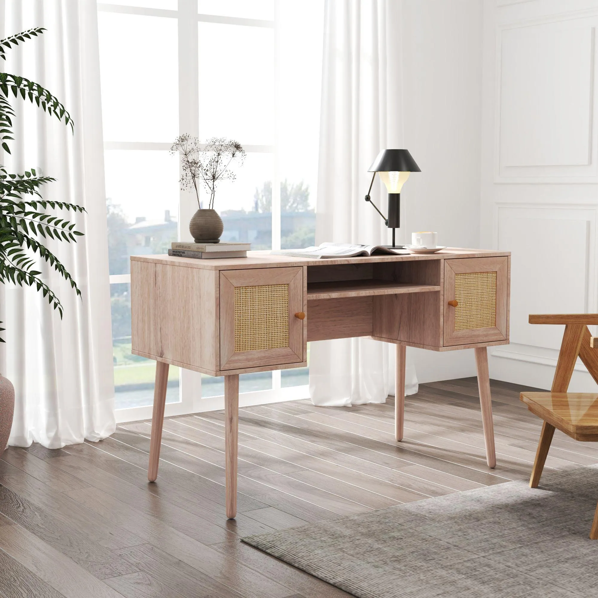 Ferrero Desk with Storage - Natural, Rattan