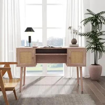 Ferrero Desk with Storage - Natural, Rattan