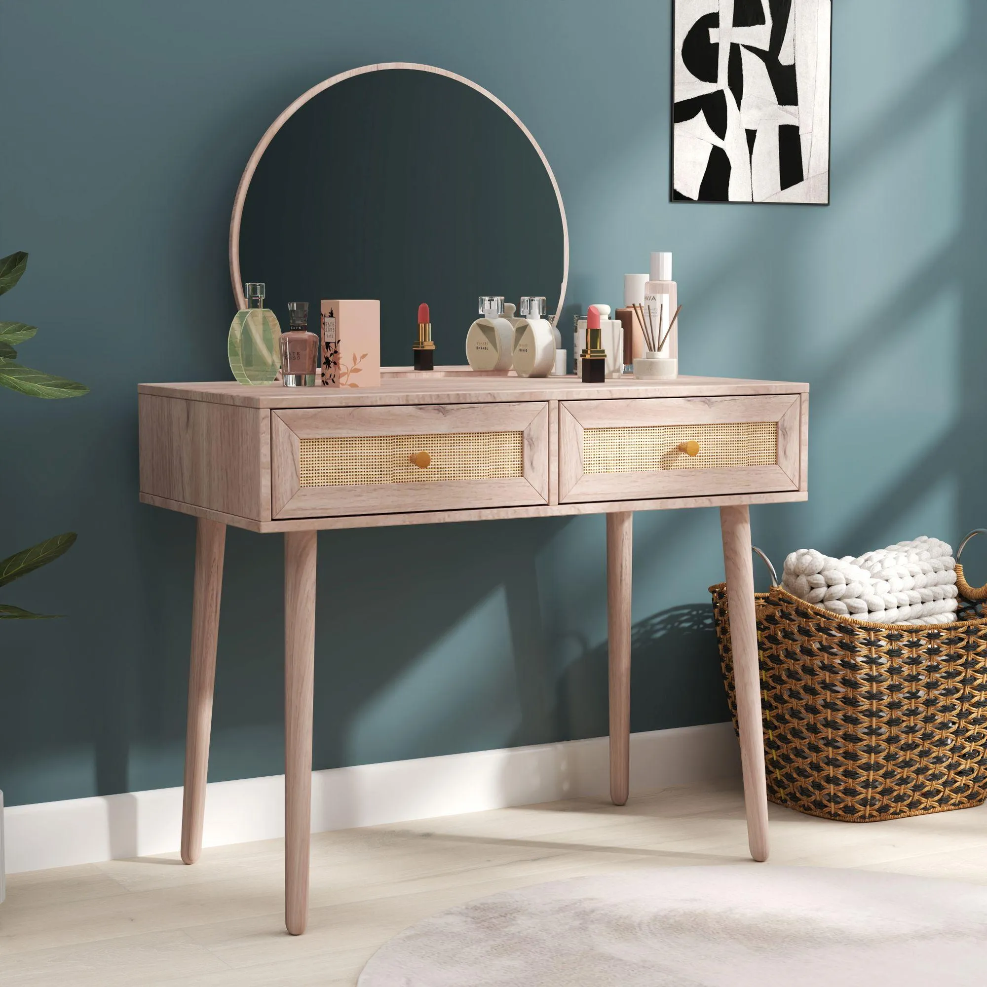 Ferrero Dressing Table with Mirror - Natural, Rattan