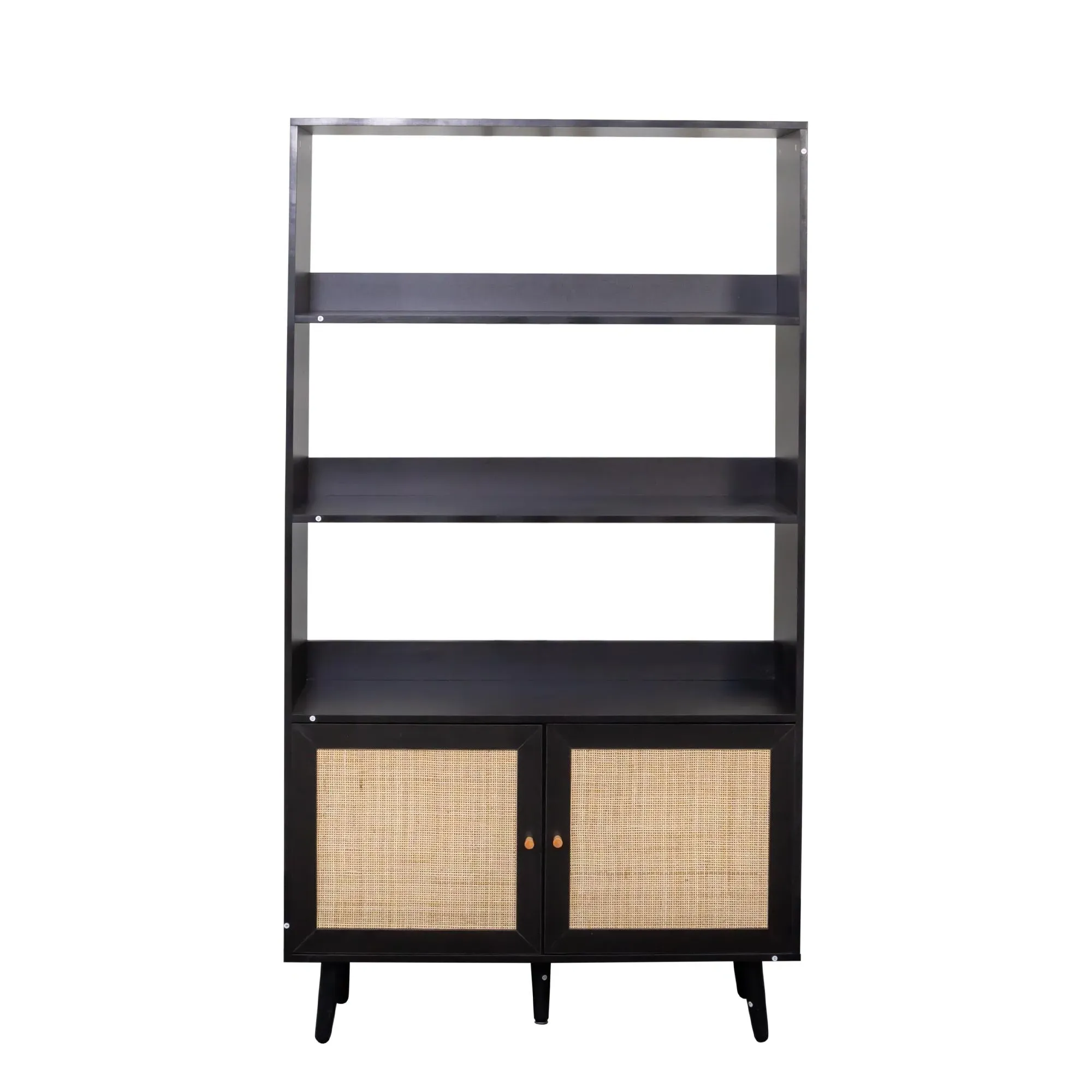 Ferrero Shelving Unit with Cupboard - Black, Rattan