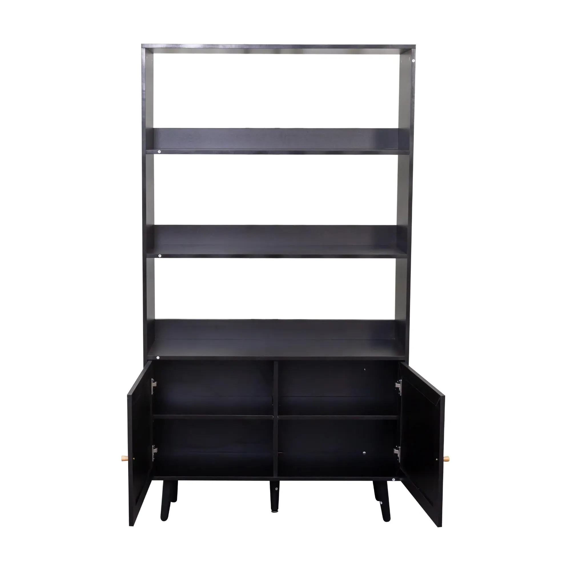 Ferrero Shelving Unit with Cupboard - Black, Rattan
