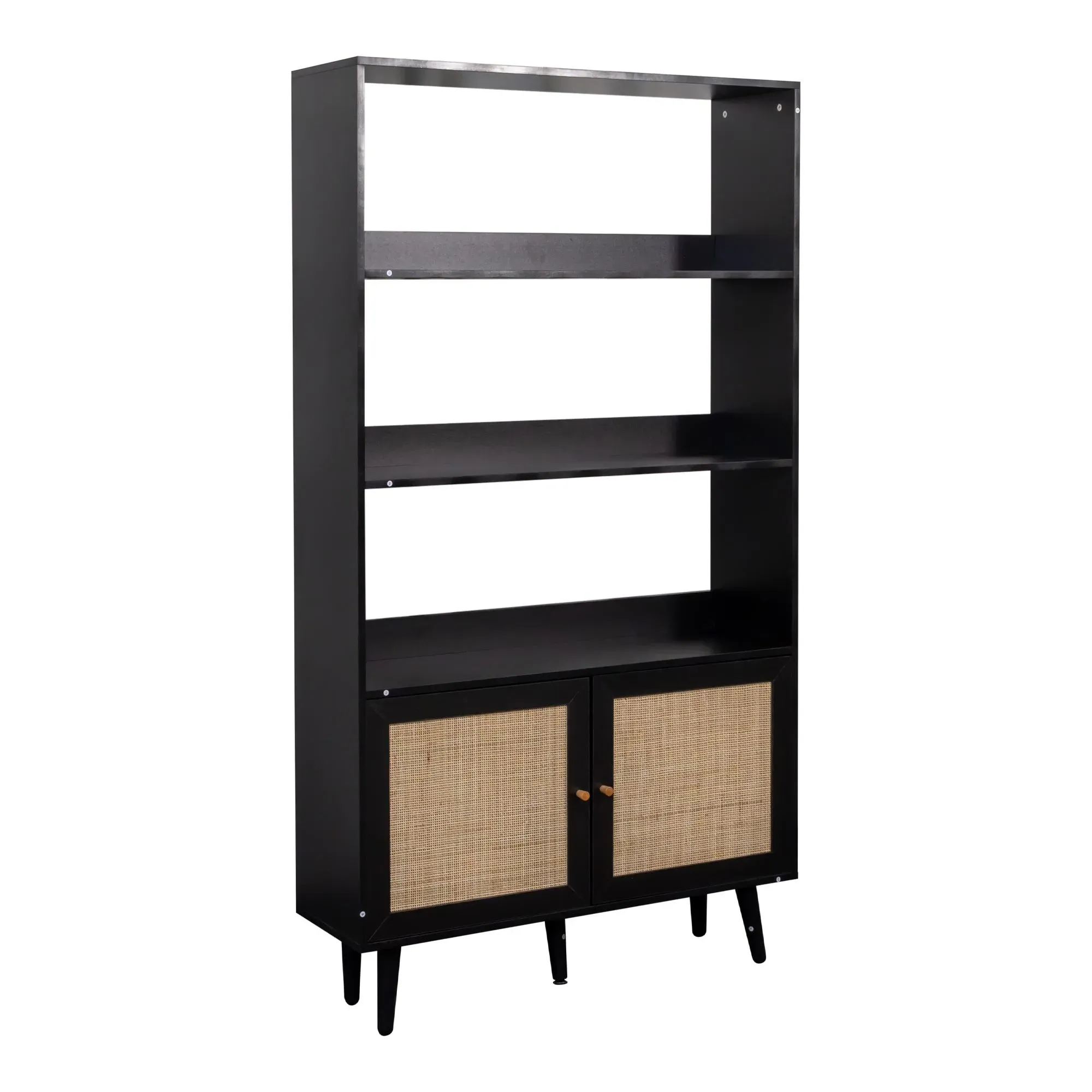 Ferrero Shelving Unit with Cupboard - Black, Rattan