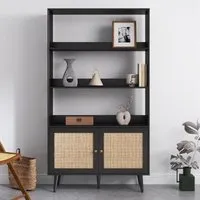 Ferrero Shelving Unit with Cupboard - Black, Rattan