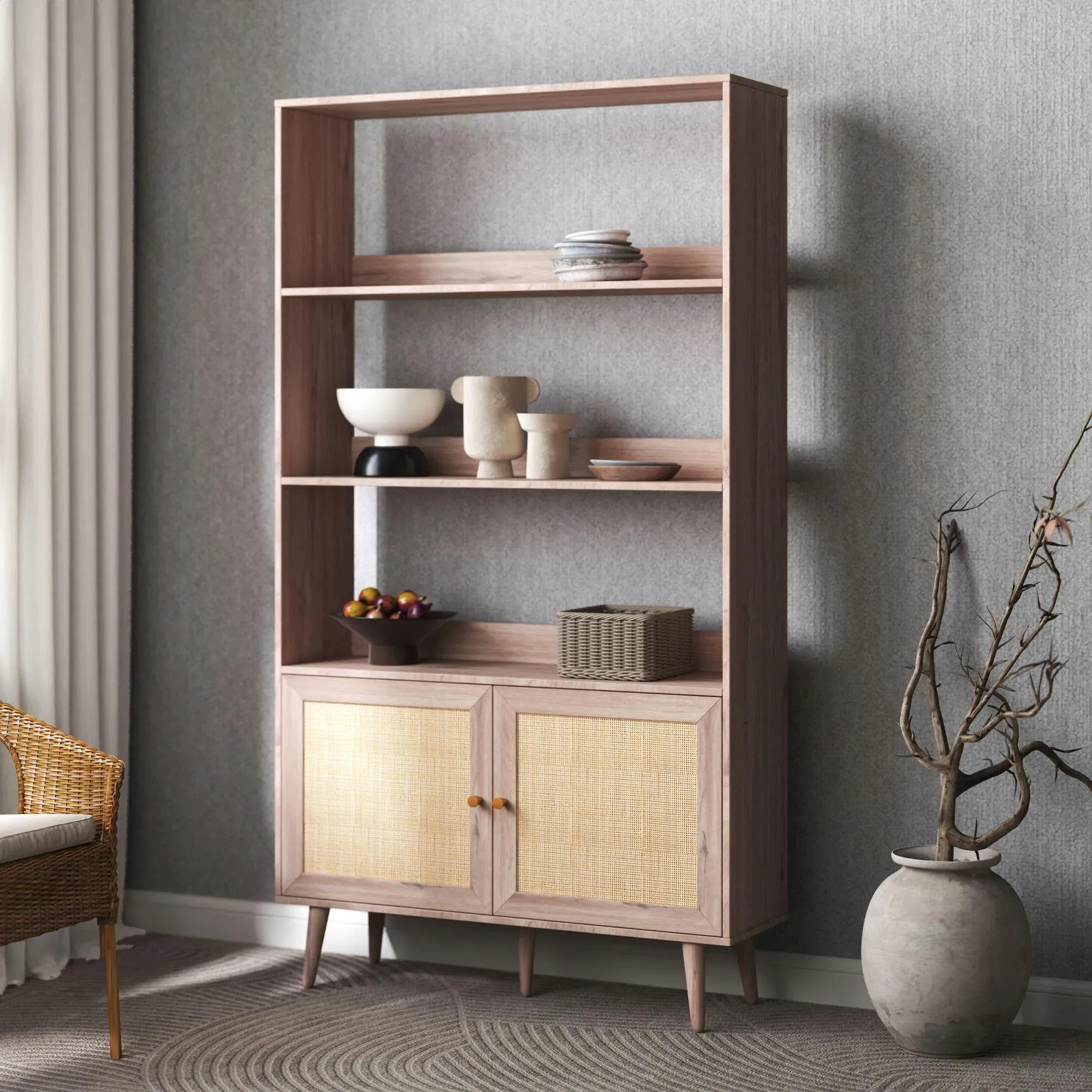 Ferrero Shelving Unit with Cupboard - Natural, Rattan