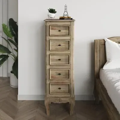 Fleur 5 Drawer Tall Chest - Grey, Mango Wood