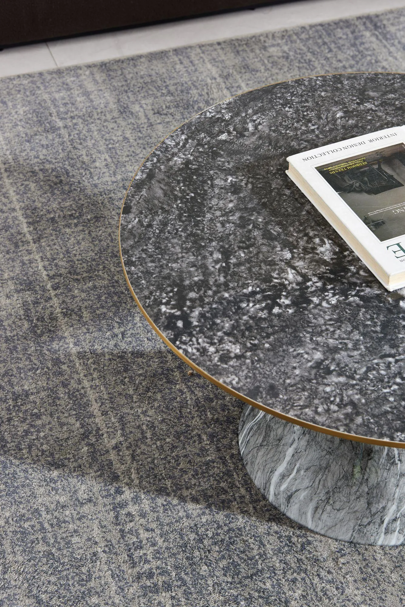 Funnel Round Side Table with Gold Trim - Grey, Ceramic