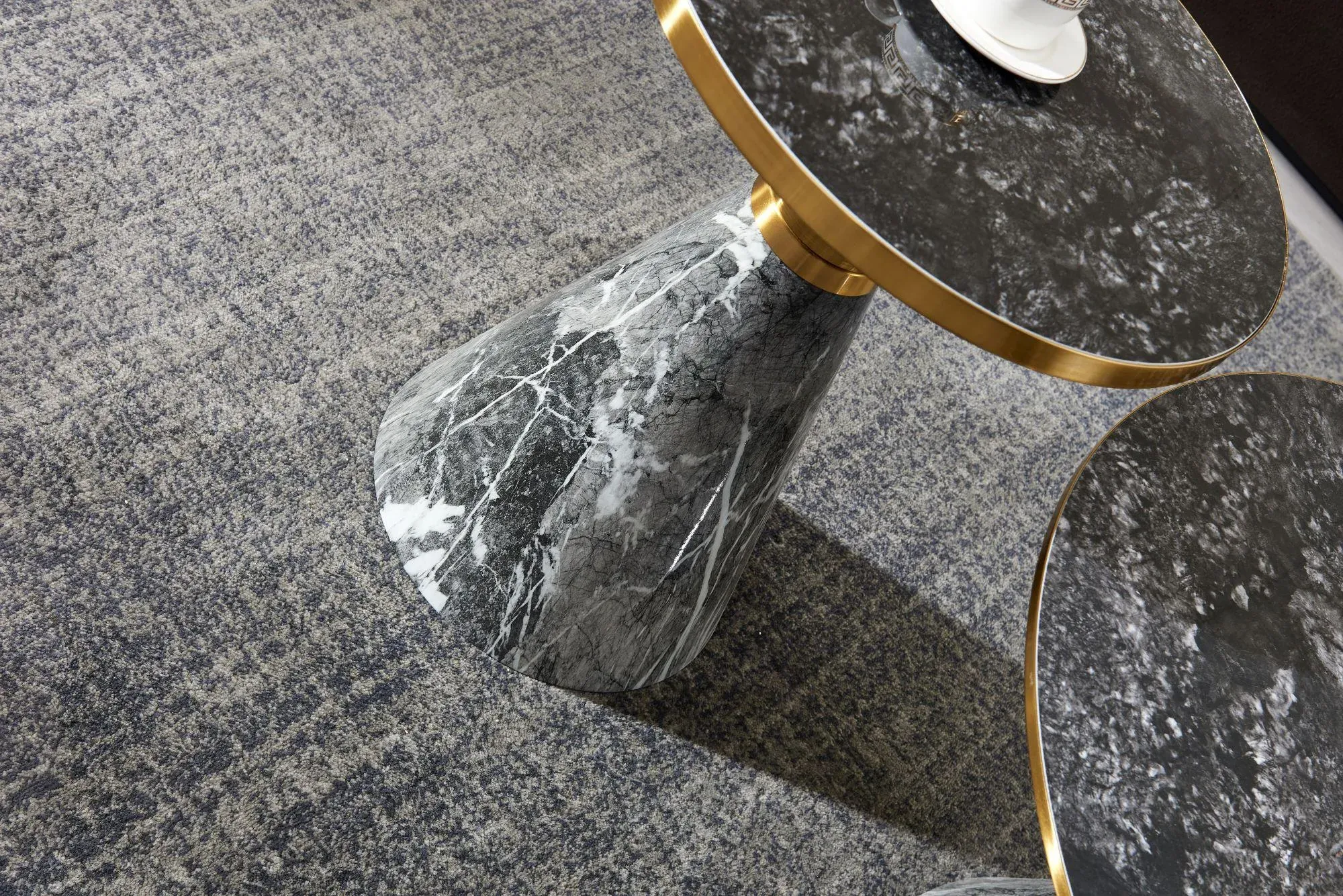 Funnel Round Side Table with Gold Trim - Grey, Ceramic